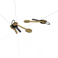 Two Golden and Black Keys with Key Rings Isolated on White Background
