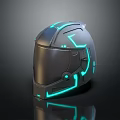 Futuristic Helmet With Blue Glowing Lines And Modern Metallic Design