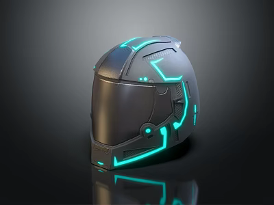Futuristic Helmet With Blue Glowing Lines And Modern Metallic Design 3d model