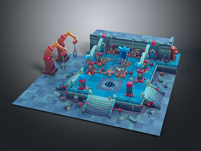 Modern Industrial 3D Model Scene With Robotic Arms Control Stations And Steps 3d model