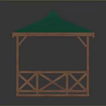 Outdoor Wooden Gazebo With Green Roof Square Structure And Decorative Railing