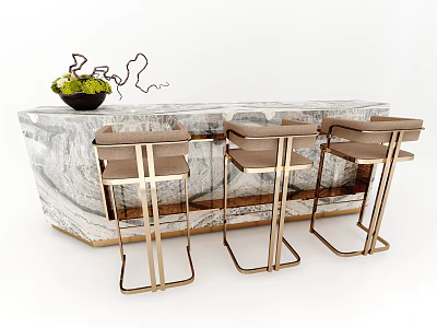 Light Luxury Bar Chair Combination Bar Counter 3d model