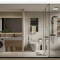 Modern Bathroom Interior Design With Shower Area Toilet Sink And Washing Machine