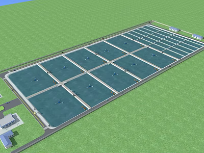 Large Scale Water Ponds Array With Rectangular Design And Green Grass 3d model