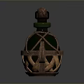 Decorative Household Bottle with Green Neck Brown Woven Body Wooden Lid and Handle