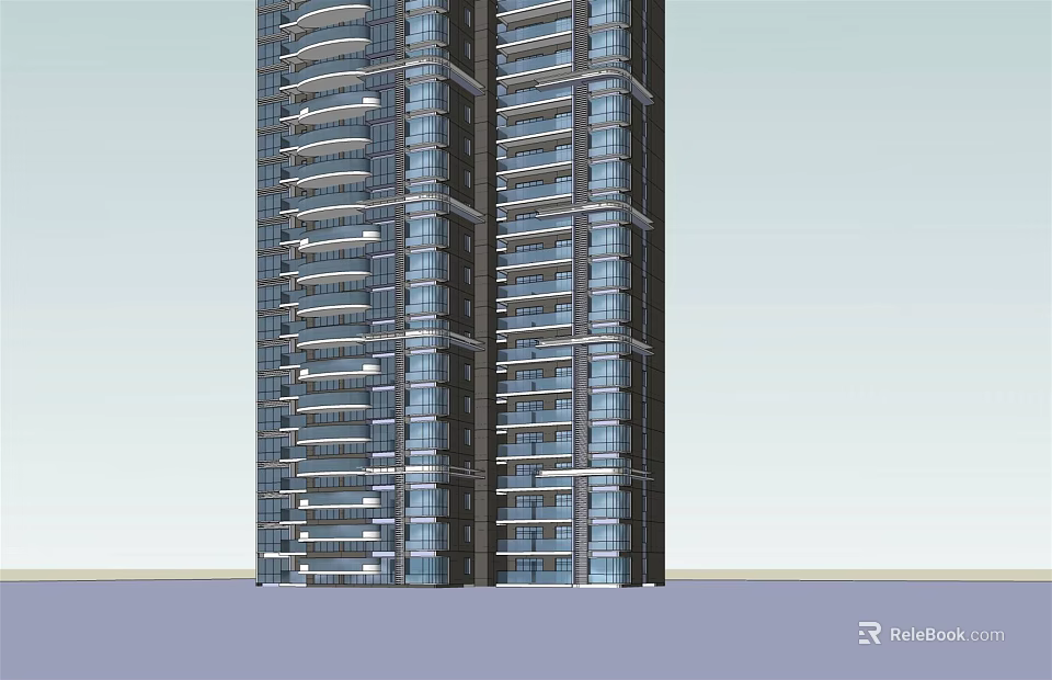 Modern High Rise Residential Building With Glass Curtain Wall And Multiple Floors Design 3d model 