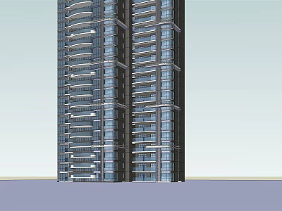 Modern High Rise Residential Building With Glass Curtain Wall And Multiple Floors Design 3d model