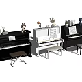 Colorful Musical Instruments And Art Supplies With Pianos Stools Music Sheets And Figurines