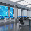 Modern Control Room Interior With Multiple Screens Console And Office Chairs Setup 3d model