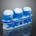 Blue And White Ceramic Seasoning Set With Three Bottles And Dragon Pattern Tray