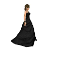 Elegant Woman In Black Strapless Floor Length Formal Gown With Flowing Skirt