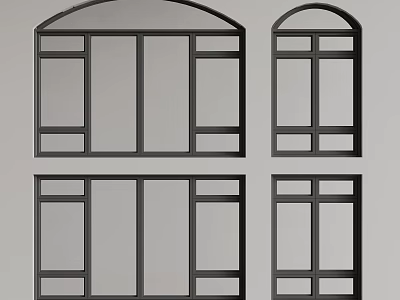 Stylish Casement Windows With Arched Top And Multiple Pane Divisions In Various Sizes 3d model