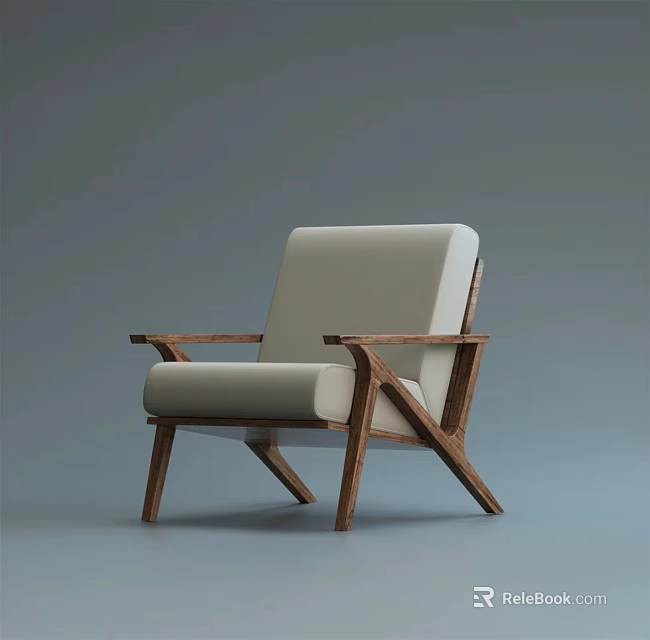 Modern Single Sofa With Wooden Frame Beige Upholstered Seat And Armrests 3d model 