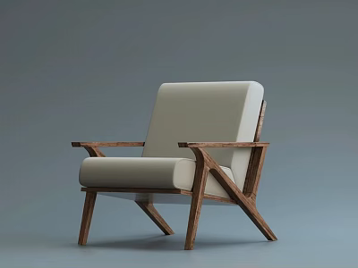 Modern Single Sofa With Wooden Frame Beige Upholstered Seat And Armrests 3d model