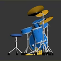 Blue Drum Set With Yellow Cymbals And Multiple Drums On Stands
