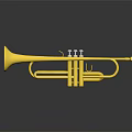Golden Brass Trumpet Instrument with Shiny Surface and Reflection on Dark Background