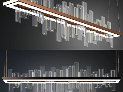 Modern Linear Chandelier With Geometric Acrylic Panels Wooden Frame And LED Lighting 3d model