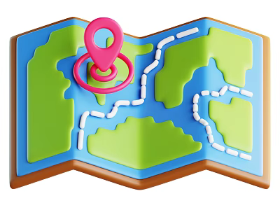 Map Shaped Decorative Ornament Set With Pink Location Pin And White Paths 3d model