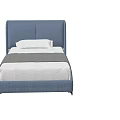 Modern Single Bed with Blue Upholstered Headboard and Light Colored Bedding 3d model