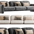 Modern Sectional Sofa With Multiple Pillows Gray And Beige Colors Velvet Texture Design 3d model