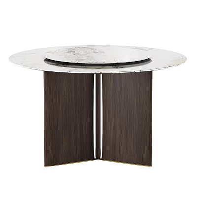 Modern Round Dining Table With White Marble Top And Dark Wooden Base 3d model
