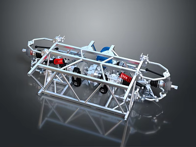 Industrial Equipment With Metal Frame Structure And Red Blue Mechanical Components 3d model