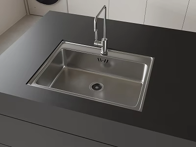Modern Kitchen Sink With Stainless Steel Design And Faucet On Black Countertop Interior 3d model