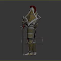 Epic Game Movie Character With Metallic Armor Red Cape Golden Accents And Spear