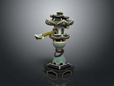 Chinese Traditional Multi tiered Pagoda Architecture With Overhanging Eaves And Red Ornamental Decoration 3d model