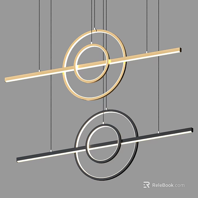 Modern Geometric Chandelier Featuring Circular Rings And Linear Bars Two Tone Design 3d model