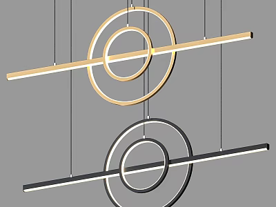 Modern Geometric Chandelier Featuring Circular Rings And Linear Bars Two Tone Design 3d model