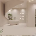 Luxury SPA Sauna Interior Design With Modern Sofa Round Coffee Table Rug And Wall Decor