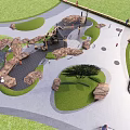 Natural Landscape Garden Design With Green Lawns Rock Features And Paved Paths