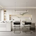 Modern Open Kitchen Interior Design With White Cabinets Island Counter And Pendant Lights