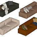 Modern Sectional Sofa with Various Colors Pillows and Cozy Blankets 3d model