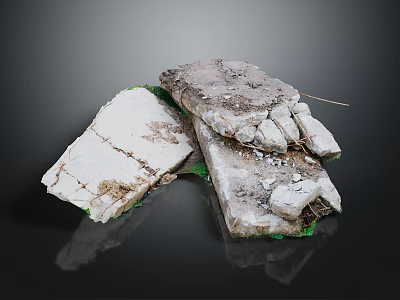 Damaged Old White Furniture Wooden Planks With Stained Surface Green Edges And Reflection 3d model