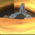 3D Decorative Scene Structure With Waterfall Pool Plants And Stone Platforms