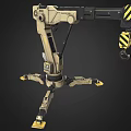 Industrial Mechanical Arm With Tripod Base Hydraulic Joints And Yellow Accents