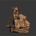 Detailed Rocky Terrain Miniature Model Featuring Winding Tracks And Wooden Supports