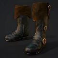 Vintage Leather Boots with Brown Rolled Cuffs and Metal Buckle Design