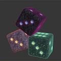 Colorful Household Dice With Green Blue Black Bodies And White Dots