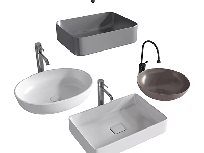 Modern Bathroom Washbasins in Various Shapes Colors and Stylish Faucets 3d model