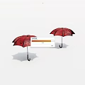 Two Red Umbrellas With Black Patterns On White Background