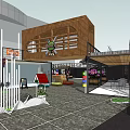 Modern Commercial Street Design With Outdoor Seating Pedestrian Walkway Pavilions And Landscaping