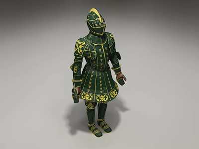 Green And Gold Detailed Full Body Medieval Armor With Ornate Patterns 3d model
