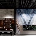 Spacious Elegant Modern Decorative Showroom With Porcelain Items Shelves And Marble Countertops