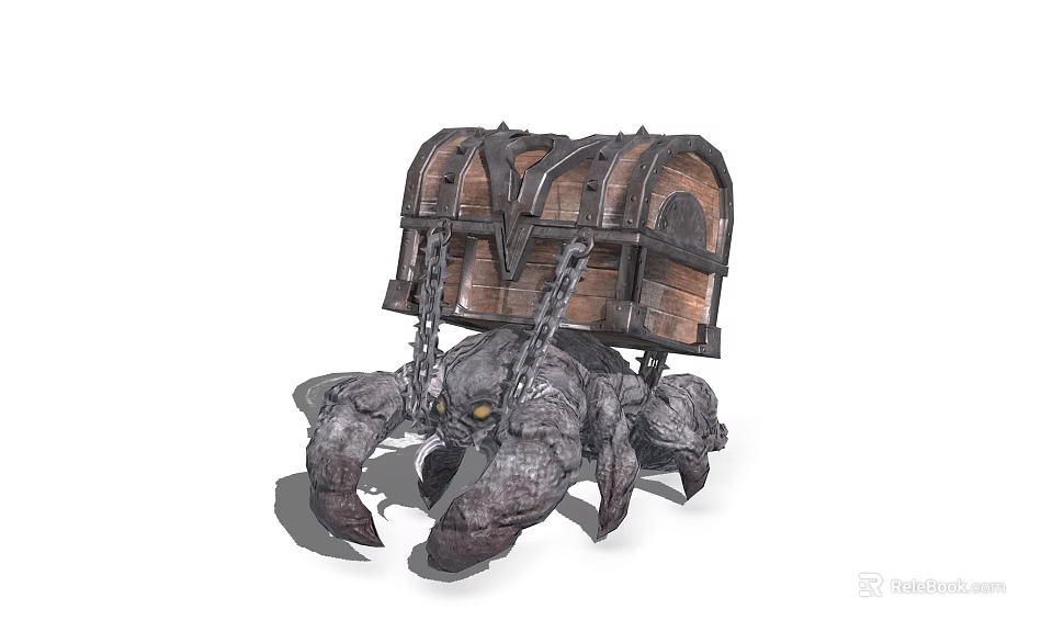 Armored Reptile Creature Carrying Wooden Chest With Metal Chains And Vintage Design 3d model 