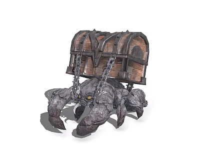 Armored Reptile Creature Carrying Wooden Chest With Metal Chains And Vintage Design 3d model