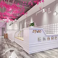 Bubble Tea Shop With Pink Cherry Blossom Decor Pink Walls Sofa Seats And White Counter