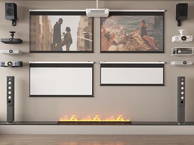 Projector Projection Curtain Audio Fireplace model